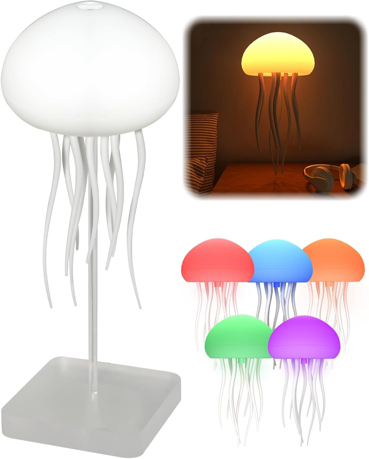 LED Cute Jellyfish Lamp Night Light with Dancing Legs, Hanging & Base